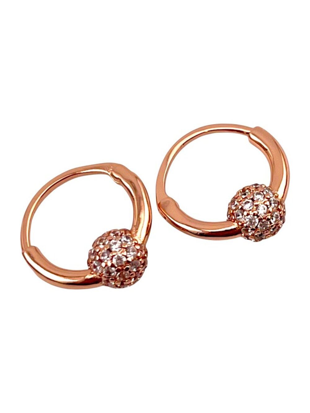 925 Sterling Silver Rose Gold Pavé Huggie Earrings | AAA Zirconia Hoop - Picture 3 of 6